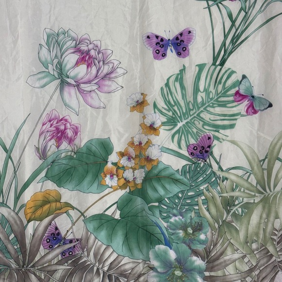 Johnny Was Silk Scarf Butterflies Floral Tropical Print Blue Green Tassels - Picture 7 of 9